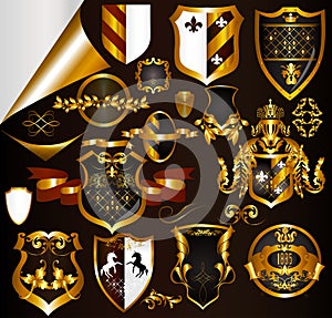 Collection of golden elements arms or labels