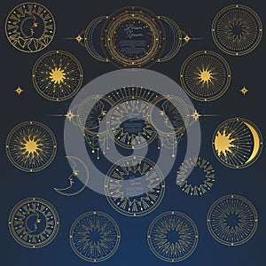 Collection of golden vector design elements in vintage style