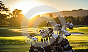 A Collection of Golf Clubs on a Lush Green Field