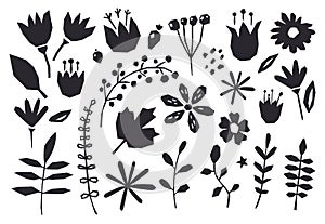 Collection of graphic elements flowers, plants. Cute and modern wallpaper, web background, fabric and packaging design