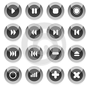 Collection of gray multimedia buttons.