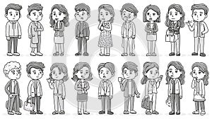 Collection of Grayscale Character Illustrations Diverse People and a Dog photo