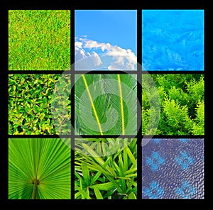 Collection of green and blue nature texture background