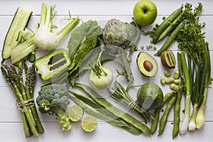 Collection of green fruit and vegetable ingredients