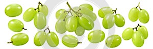 Collection of green grape berries isolated on white background