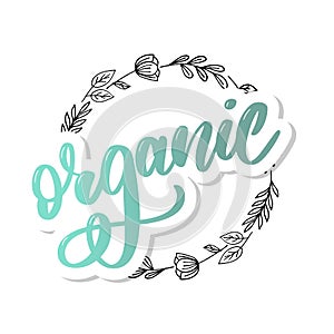 Collection of Green Healthy Organic Natural Eco Bio Food Products lettering calligraphy