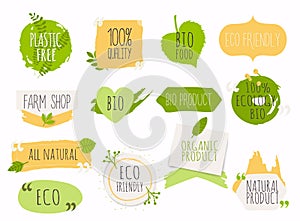 Collection of green labels and badges for organic, natural, bio and eco friendly products. Vintage vector,green colors