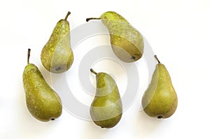 Collection of green pears on white background