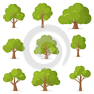 Collection of Green Trees in Various Illustrative Styles