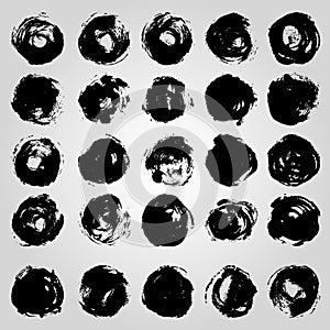 Collection of grunge black ink banners and blots on white background