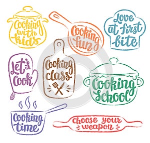 Collection of grunge colour contoured cooking label or logo.