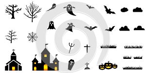 Collection of halloween silhouettes icon