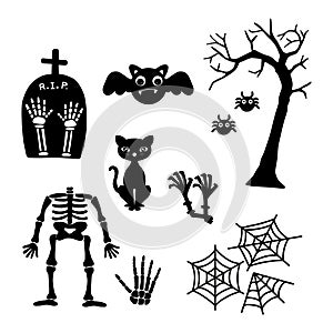 Collection of halloween silhouettes icon.