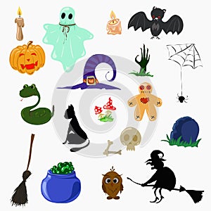 Collection of halloween silhouettes icon and character