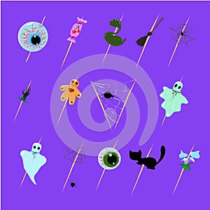 Collection of halloween silhouettes icon and character