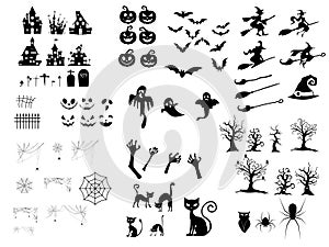 Collection of halloween silhouettes icon and character.vector illustration