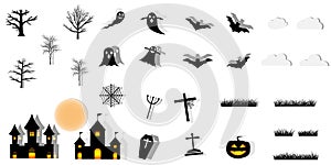 Collection of halloween silhouettes icon.paper art style