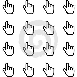 Collection of hand cursor icons in a grid pattern