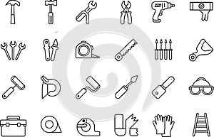 Collection of hand drawn construction and diy tools