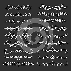 Collection of hand drawn flourish text dividers with chalk effect.