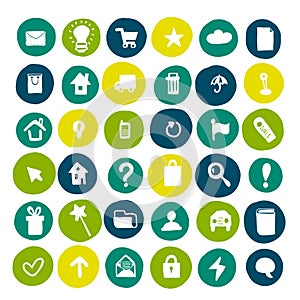 Collection of hand drawn icons on colored circles.