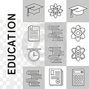 A collection of hand drawn icons representing academic learning symbols and knowledge acquisition tools