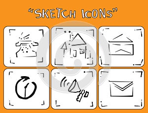 Collection of hand drawn icons representing a diversity of topics including communication