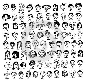 Collection of hand drawn kids' faces