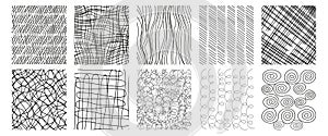 Collection of hand drawn line textures. Includes vector scribbles, grid with irregular,horizontal and wavy strokes