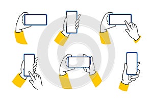 Collection hand drawn mockup used mobile phone touch screen gesture mockup.