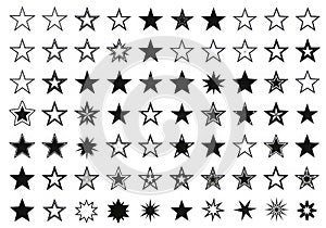 Collection of hand drawn stars in various styles and textures