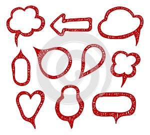 Collection of hand drawn think and talk speech bubbles. Isolated vector.