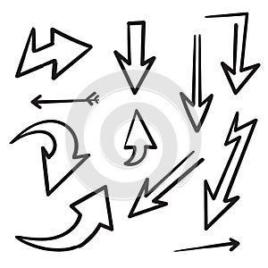 Collection of Hand drawn vector arrows doodle isolated on white background. design element vector illustration