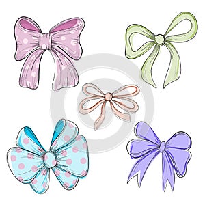 Collection of hand drawn vector bows