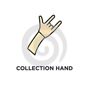 collection hand like gesture, of stop help or rock v icon. right or left, five, zero, simple ley stroke graphic art design on