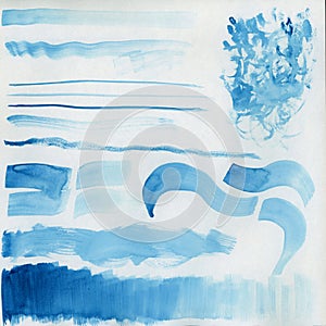 Collection of Hand Painted Cobalt Blue Watercolor Paint Brush Strokes and Decorative Swashes