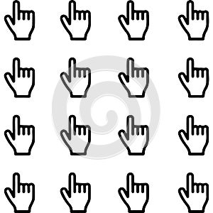 Collection of hand pointer cursor icons in a grid pattern