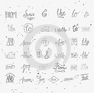 Collection of hand sketched ampersands and catchwords