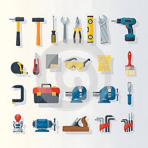Set of Various Hand Tools Power Tools and Equipment for Carpentry and Diy Projects