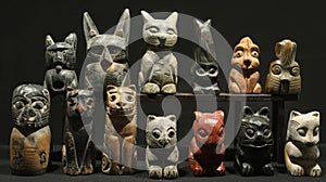 A collection of handcarved animal es believed to hold the power of different spirits and protect against evil magic.