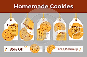 Collection handmade cookies tag rope promo advertising vector illustration