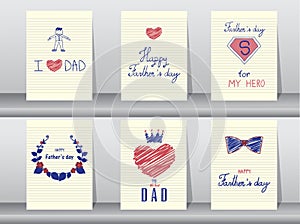 Collection of Happy Father's Day card on spiral notebook backgrounds,Vector illustrations