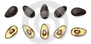 Collection of hass avocados isolated on white background