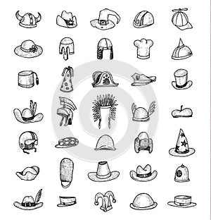 Collection of Hats, Hand Drawn.