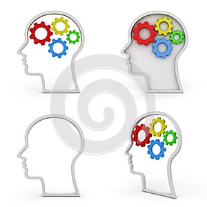 Collection of head shapes with gears brain over white background