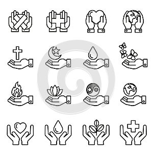 Collection of healing hands icon with variety of good symbol design.