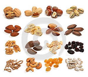 Collection of healthy dried fruits, cereals, seeds and nuts