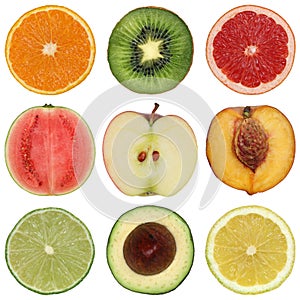 Collection of healthy sliced fruits