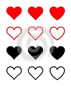 Collection of heart icons, symbols set. Vector