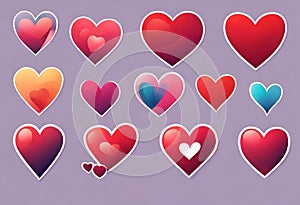 Collection of heart illustrations, love symbol icon set, love symbol vector. v16